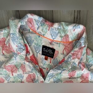 SALT LIFE CAMP‎ HAWAIIAN SHIRT Size L Men's Coral Sea Fan & Fish Short Sleeve